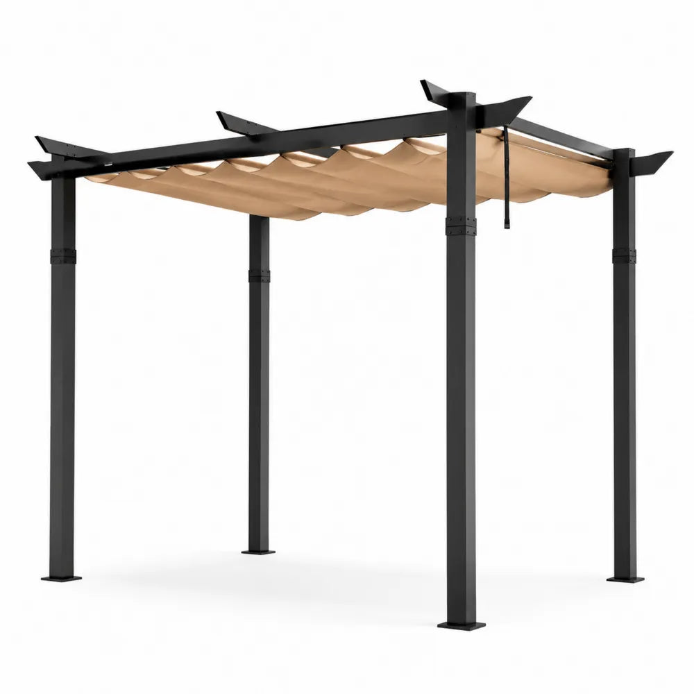 Pergola in Alluminio con Tettuccio Retrattile 3x4m Nero e Beige