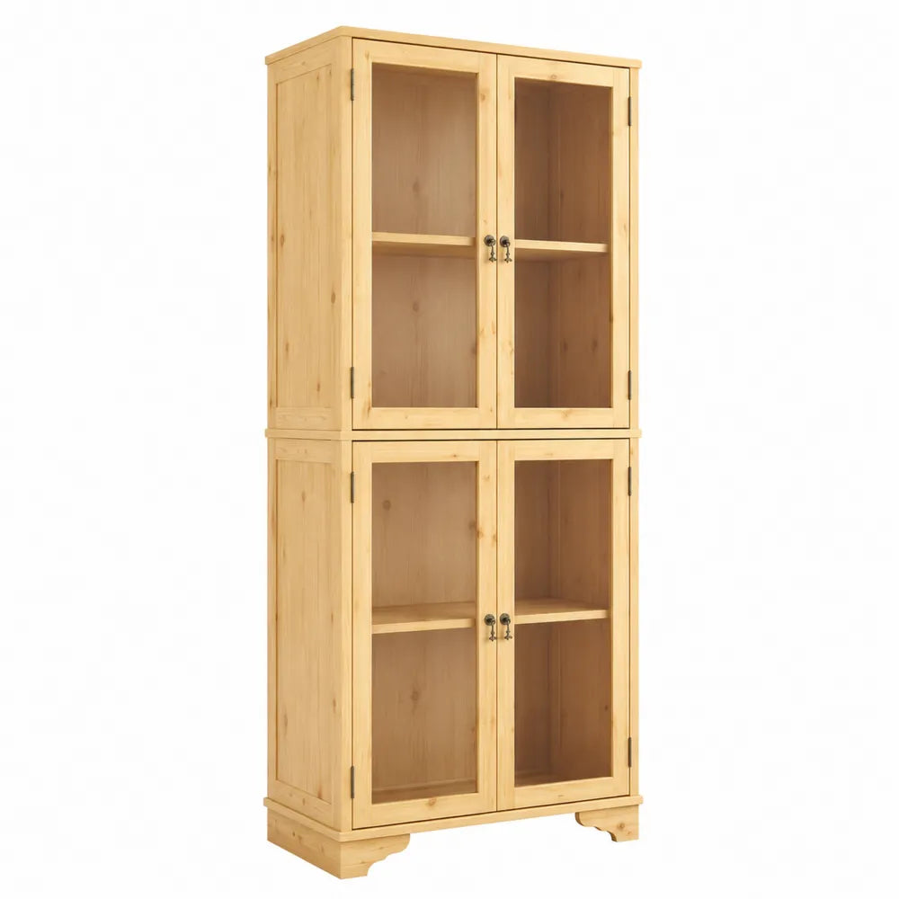 Libreria in Legno di Pino con Ante in Vetro