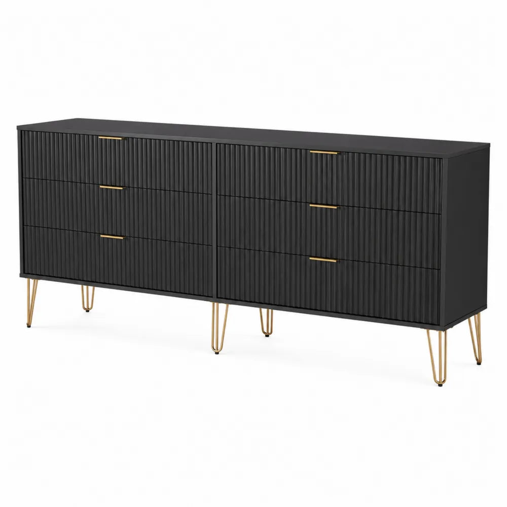 Cassettiera in legno e metallo nera a sei cassetti