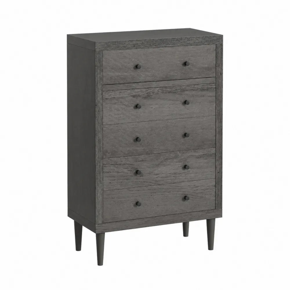 Cassettiera Alta in Legno MDF Grigio con 5 Cassetti