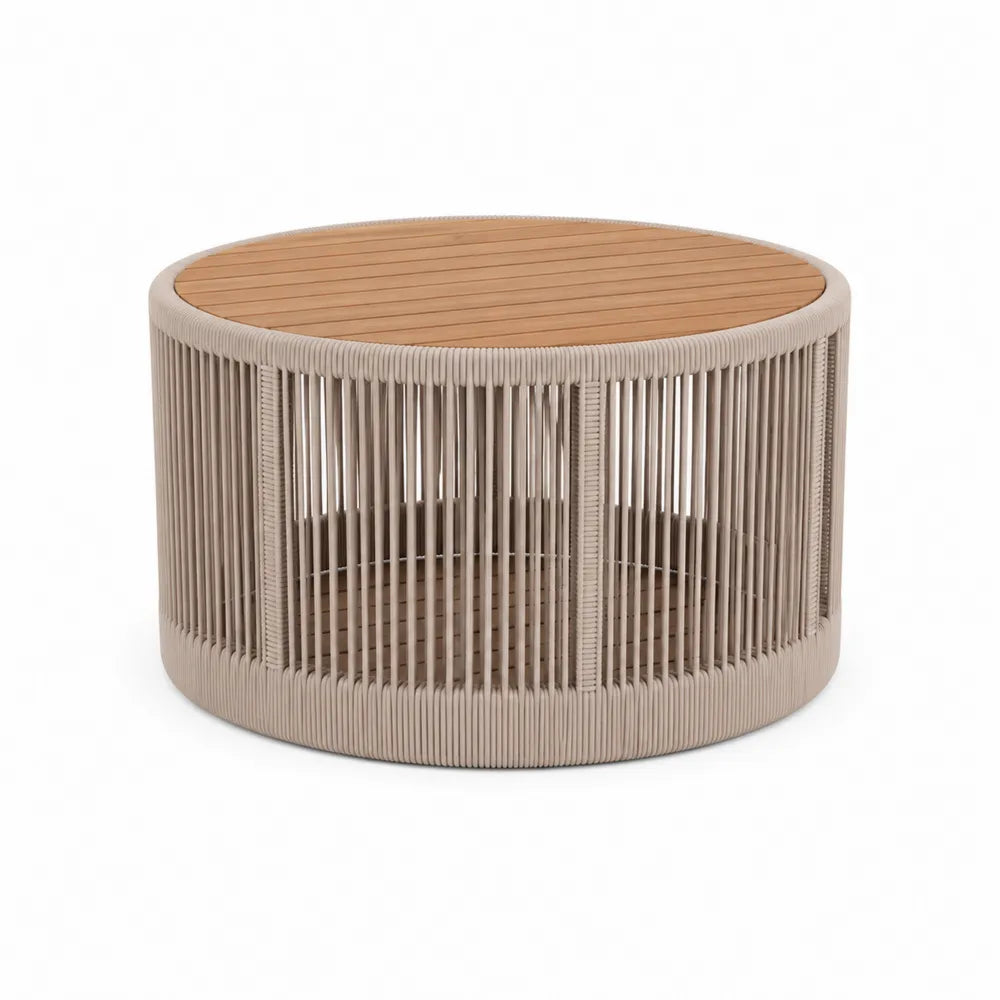 Tavolino da caffè rotondo in legno di teak e corda di poliestere Ø80 cm