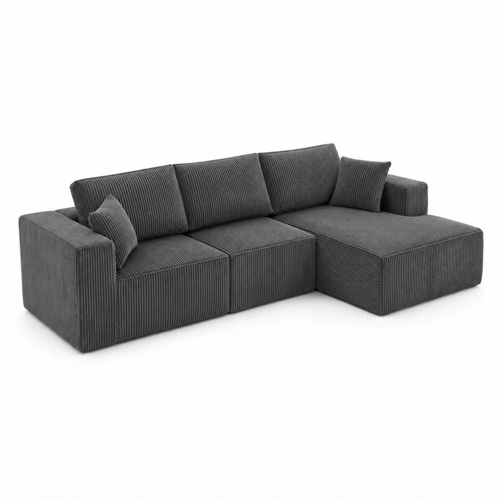 Divano angolare in tessuto a coste color Antracite con chaise longue