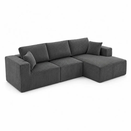 Divano angolare in tessuto a coste color Antracite con chaise longue