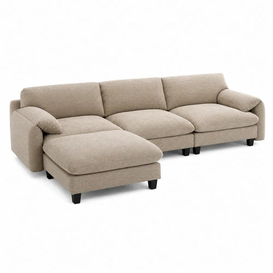 Divano ad Angolo in Tessuto Poliestere Beige