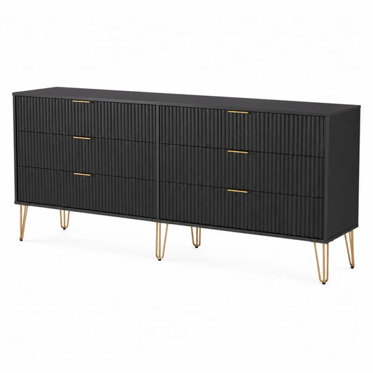 Cassettiera in legno e metallo nera a sei cassetti