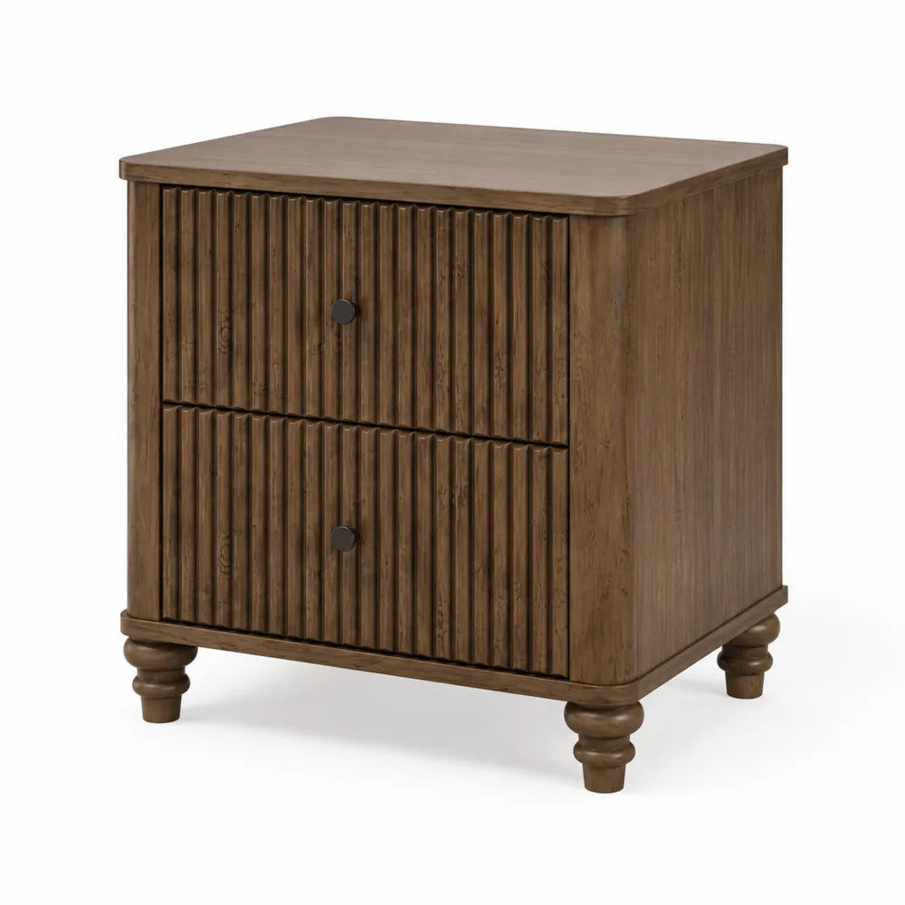 Comodino in legno massello con 2 cassetti scanalati 50x40x60 cm