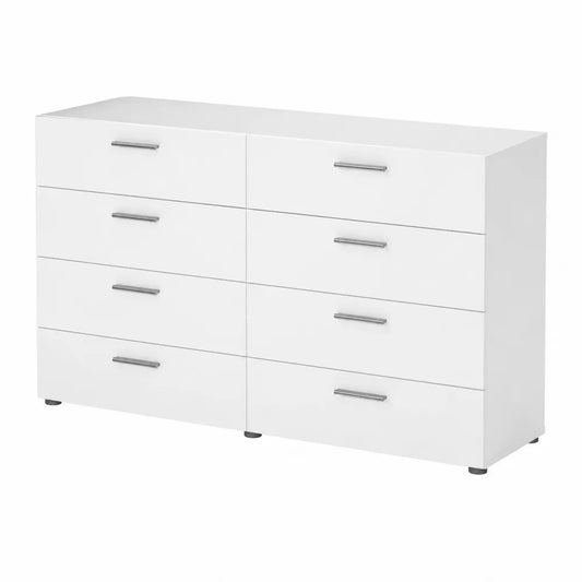 Cassettiera a 8 cassetti legno bianca 80x140x40 cm