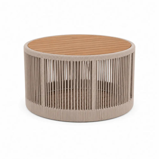 Tavolino da caffè rotondo in legno di teak e corda di poliestere Ø80 cm