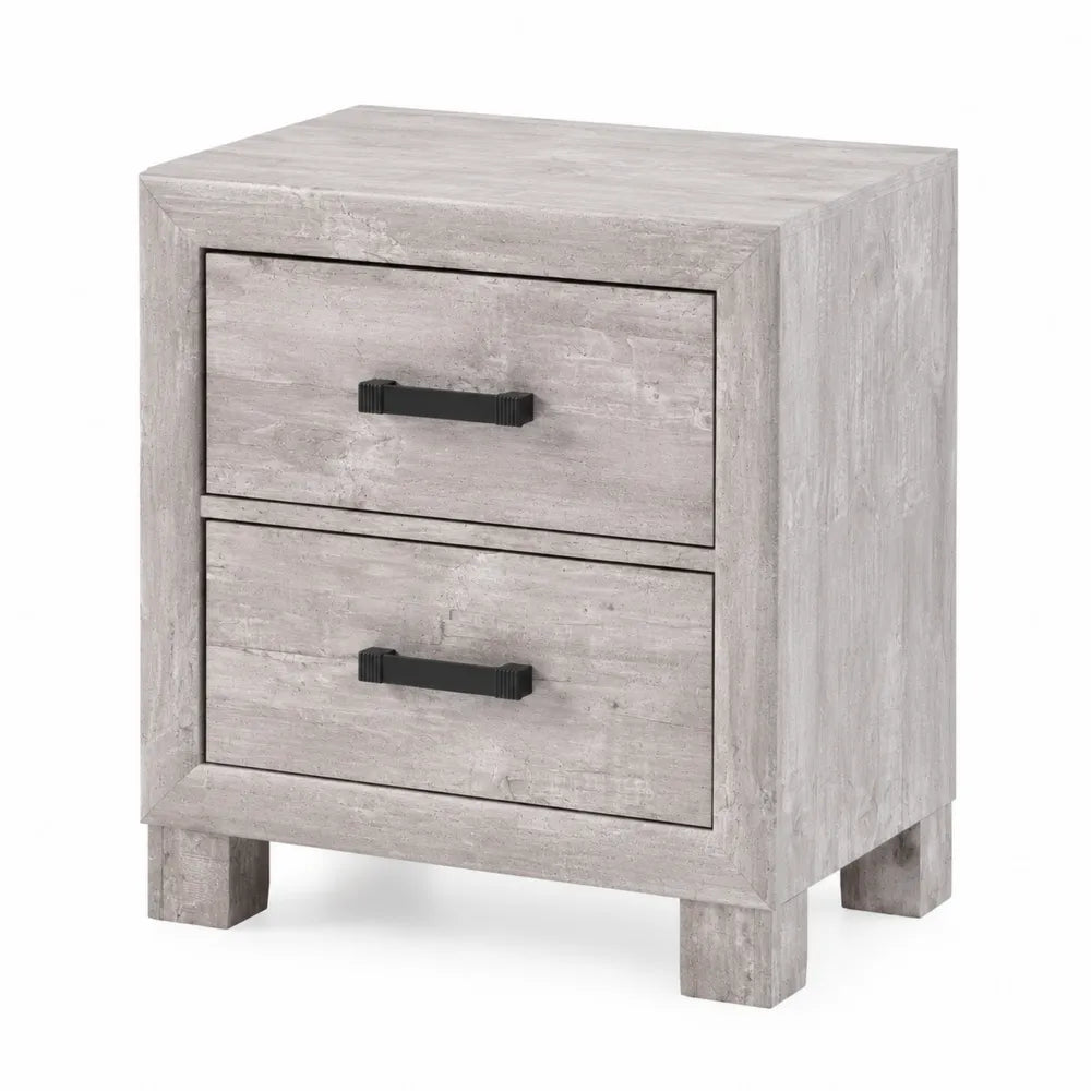 Comodino in legno massello grigio con due cassetti