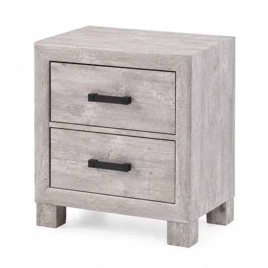Comodino in legno massello grigio con due cassetti