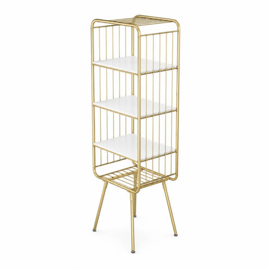 Scaffale in Metallo Dorato con Ripiani Bianchi